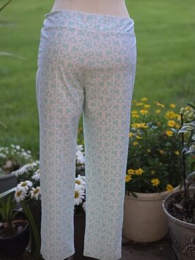 Jude Connally Mint & White Scroll-Print Cropped Pull-On Pants New No Tag